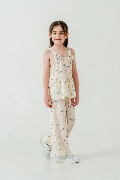 My Hanne Flower Patterned Girl's Muslin Set 3817