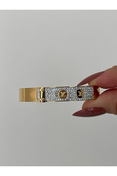 JELLY Women's Steel Gold Color Belt Detailed Zircon Stone Sparkling Handcuff Bracelet