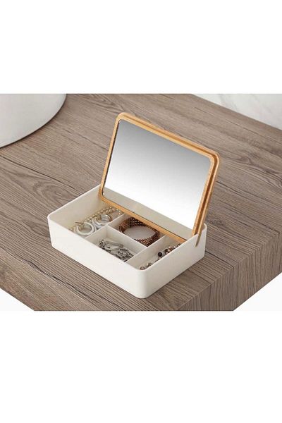 Feridras Smack square box for jewelry/cosmetics, with mirror, 18x13x5cm, white