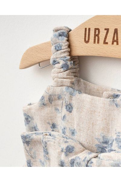Minidefs Urzalo Bow 100% Cotton Linen Baby Girl Romper and Ruffle Hat