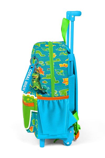 Coral High Rucsac cu fantă mică cu racletă, albastru, verde, model de dinozaur, două compartimente 24070