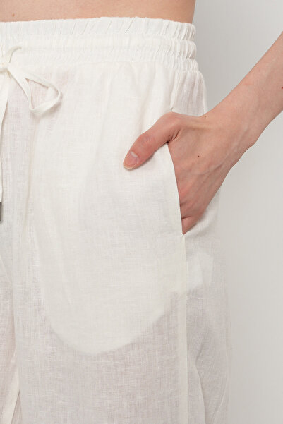 Orfeo Negro KADIN %100 KETEN BOL PAÇA DÜZ RENK PANTOLON