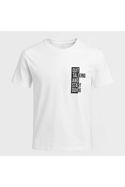 trender Tricou alb pentru bărbați cu imprimeu Quit Talking