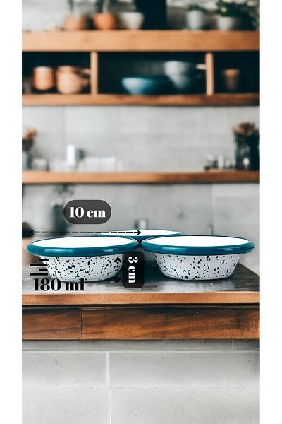 İnci Emaye 3 Piece 10cm Enamel Conical Plate Set, Breakfast Plate, Jam Bowl, Olives, Cheese Plate, Dowry, Gift