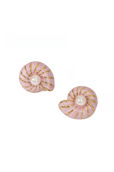 Glaren Seashell Design Pink Enamel Women's Earrings