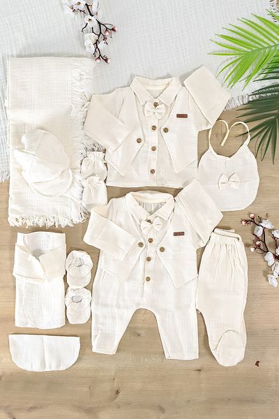 Sitilin Baby Boy Newborn Vest Summer and Seasonal Muslin 10-Piece Luxury Hospital Release Bodysuit Set