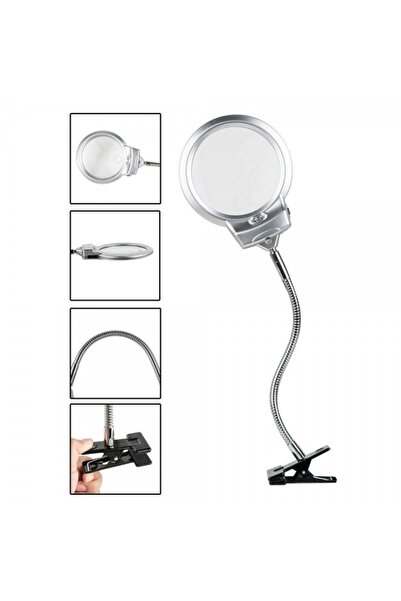 Nikula 2.5X130 Mm 5X24 Mm Led Aydınlatmalı Büyüteç Masa Üstü Metal Hortum Man...