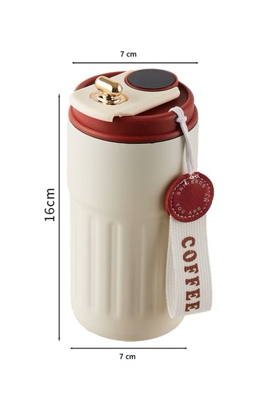 zola LED thermal mug, 460 ml, stainless steel, double walls, leak-proof closure, 16x7 cm, cream/red