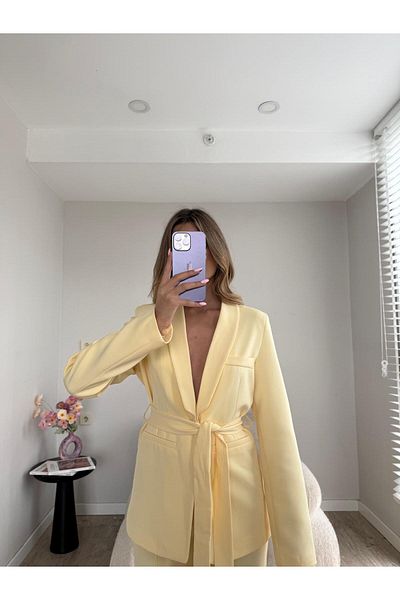 MYGİYİMİSTANBUL Tie-Up Blazer Jacket Loose Leg Pants Suitregular