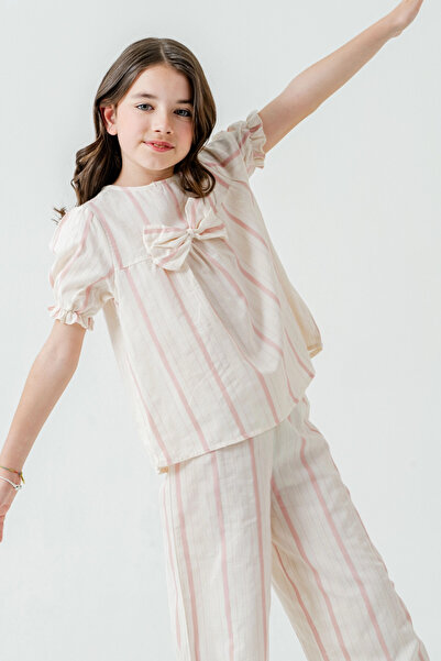 My Hanne Ribboned Striped Girl Child Set 3837