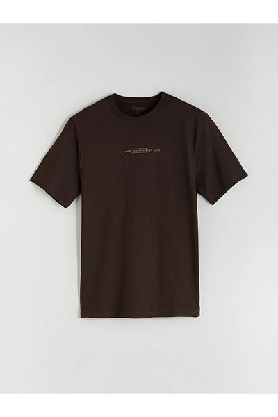 LC Waikiki Мъжка тениска LCWAIKIKI Classic Black с кръгло деколте и щампа от пениран памук