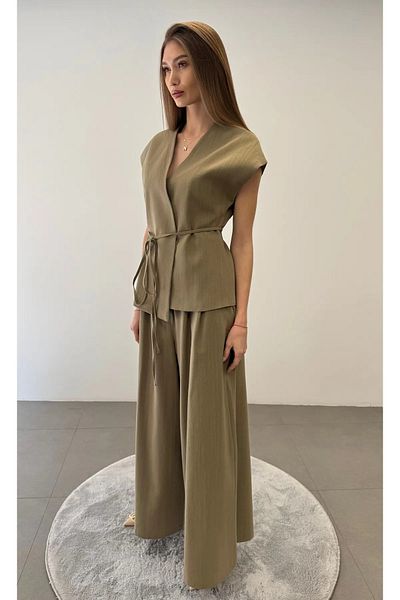 My Blog Khaki Juana Linen Vest Trousers Set - 8591