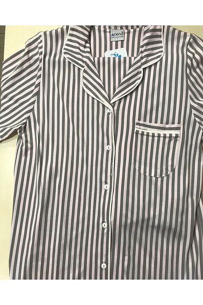 Nena -24653-Women's Front Open Striped Pajama Set-