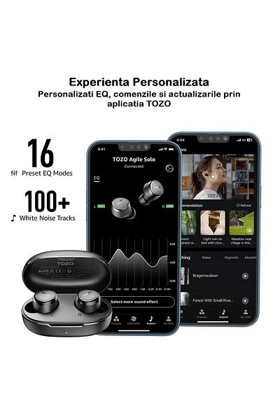 Smart Vibe In-Ear Headphones True Wireless TOZO® AgileSolo Stereo Sound ORIGX, Noise Reduction, Comfort Fit, Purple