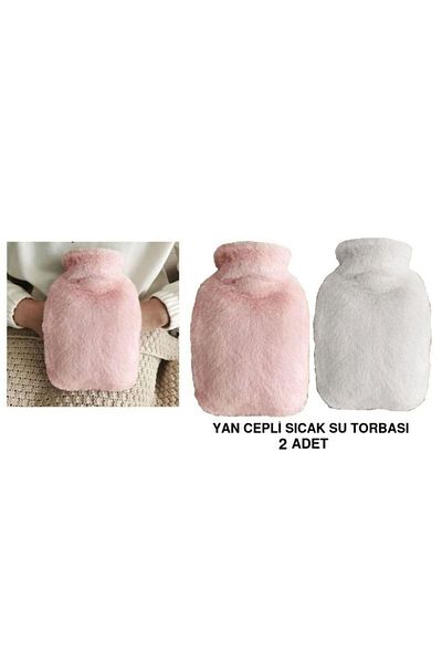 Bosphorus Warm Water Bag 2 Pcs, Plush Thermofor with Side Pocket 27X17X2Cm 750ml