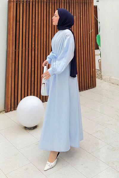 lamelif Πλισέ Φόρεμα Ποπλίνα Baby Blue