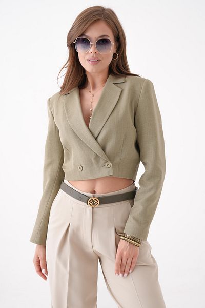 Saade Jachetă Blazer Crop Dublu Kaki