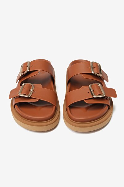 Seniorah Γυναικείες παντόφλες Tan Skin με διπλή χοντρή ταινία