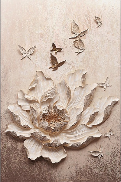 media Autocolant Floare in relief cu fluturi, 135 x 225 cm