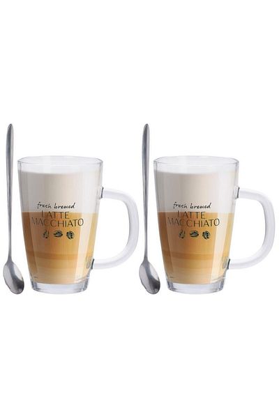 Excellent Houseware Set de 2 căni Latte Machiato, sticlă, 8 x 12 cm, 300 ml,