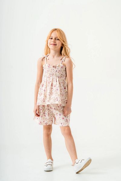 My Hanne Flower Patterned Thin Strap Girl's Suit 3818