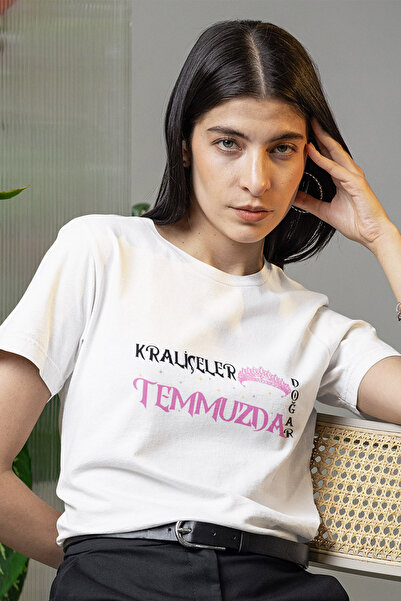 qoeuyl boutique تي شيرت نسائي أبيض مصنوع من القطن بنسبة 100% مطبوع عليه Queen...