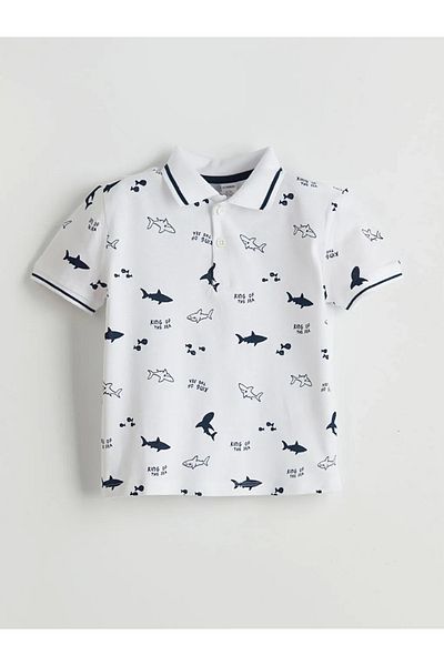LC Waikiki Lcw Kids Ecru Polo Neck Printed Baby Boy T-Shirt and Shorts 2-Piece Set