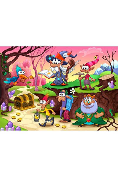 media Fototapet autocolant Pitici, padure, comoara, desene copii, 300 x 250 cm