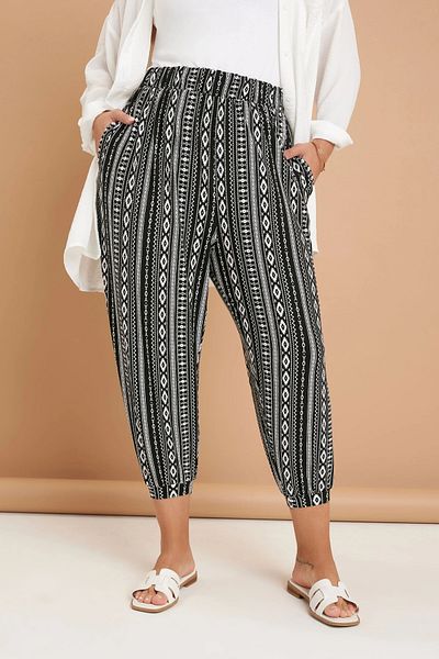 Stil Diva Large Size Elastic Waist Pocket Patterned Shalwar Trousers 145265