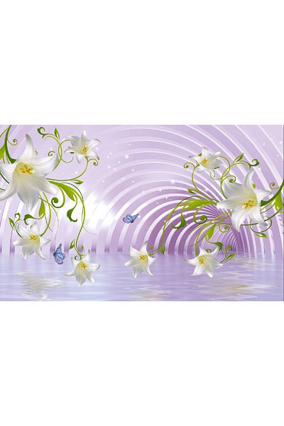 media Self-adhesive and washable wall mural White lilies and arches, 220 x 135 cm