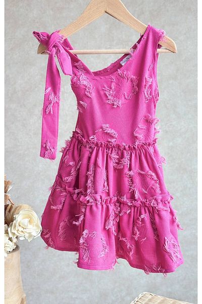 anonim Girl's Thread Detailed One Shoulder Tie Detailed Dress