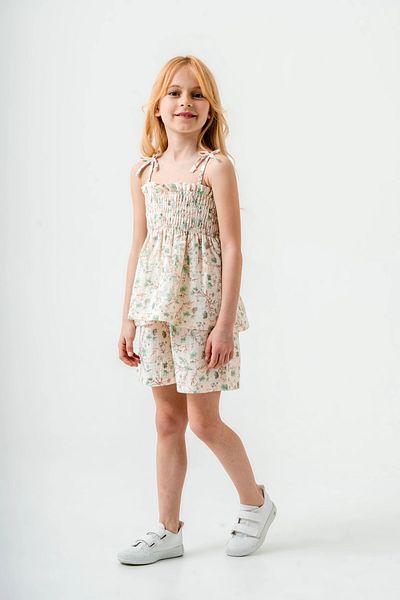 My Hanne Flower Patterned Thin Strap Girl's Suit 3818