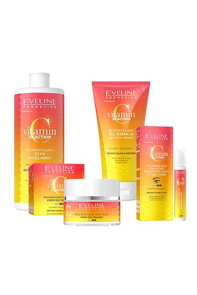 Eveline Cosmetics Vitamin C 3x Action Gift Set, Micellar Water +Eye Serum+Cleansing Gel+ Face Cream