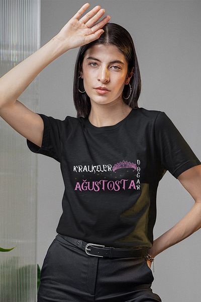 qoeuyl boutique Queens Are Born This Month Printed Mother Wife Gift for Dear Friend 100% Cotton Black Women's T-Shirt