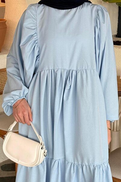 lamelif Καλοκαιρινό φόρεμα με μπαλόνι με μανίκια Baby Blue