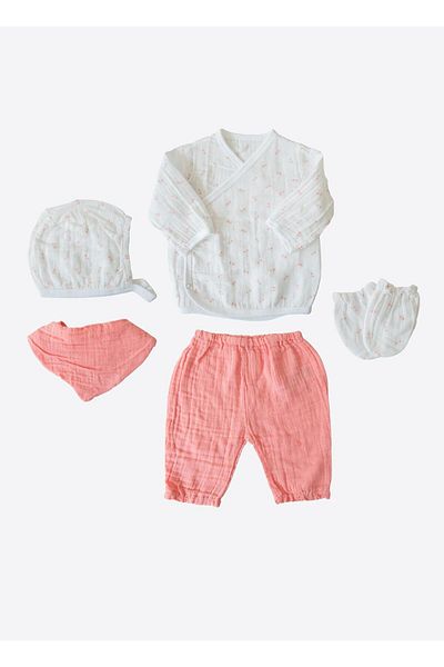 kitikate Organic Wedne 5-Piece Muslin Bodysuit Set White
