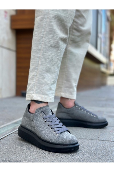 EBRUS TREND Et0547 Thick High Sole Gray Black Suede Lace-Up Sports Men's Shoes