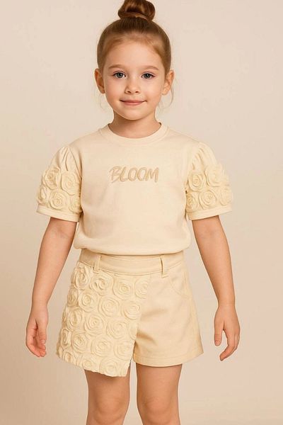 Kidmark Çocuk Modası Girl's 3D Rose Motif Summer Set