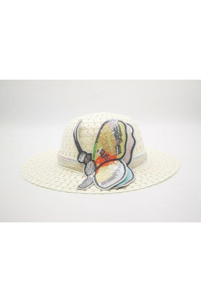 By Piera Girl's Sequin Butterfly Straw Hat 8796