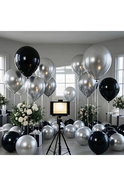BALON DİYARI 15 Piece Black, Silver and Clear Balloon Set – Birthday and Party Decor 🎈