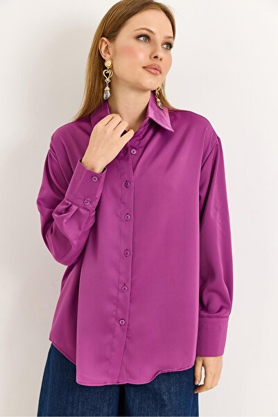 Raneel Kazançlı Alışveriş Soft Textured Satin Shirt Purple