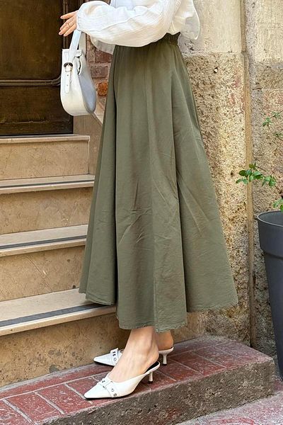 lamelif Linen Straight Skirt Khaki