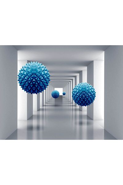 media Fototapet de perete autoadeziv si lavabil Tunel cu bile albastre, 220 x 135 cm