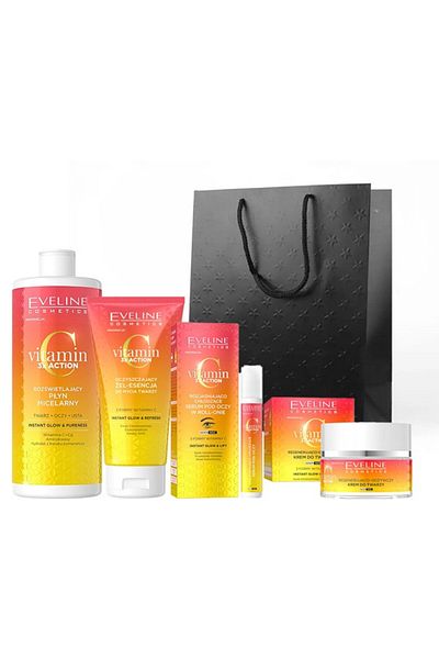 Eveline Cosmetics Vitamin C 3x Action Gift Set, Micellar Water +Eye Serum+Cleansing Gel+ Face Cream