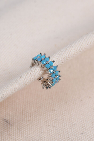 Süspüs Accessories Turquoise Stone Single Compression Silver Color Horseshoe