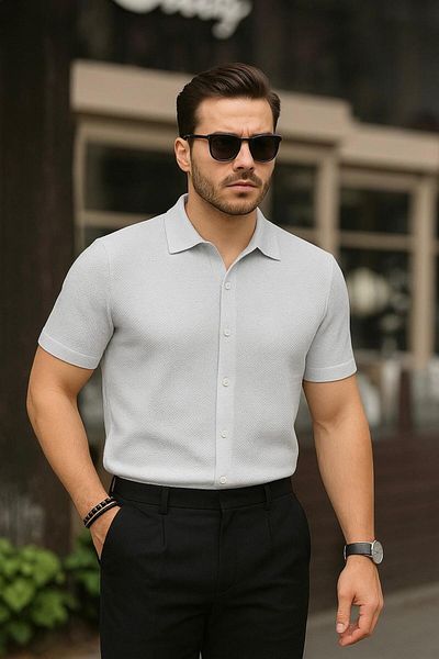 LC Waikiki 100% Cotton Ironing Unwilling Textured Fabric Short Sleeve Men's Summer Shirt