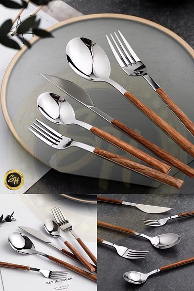 Snow Homs 6 Pieces Wooden Bamboo Look Plastic Detailed Dessert Fork Set