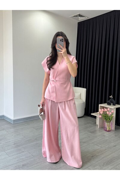 My Blog Pink Juana Linen Vest Trousers Set - 8591