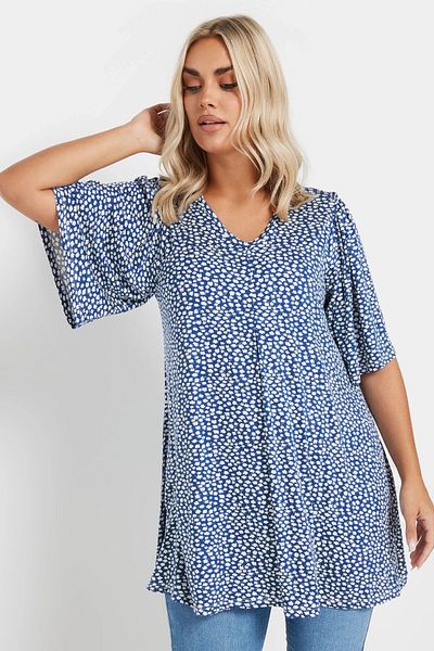 Stil Diva Bluză cu model de mărime mare, cu decolteu în V, cu mâneci scurte, cu model 303624