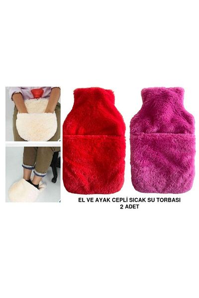Bosphorus Warm Water Bag 2 Pcs, Plush Thermofor with Pocket 32,5X17,5Cm 1500 ml